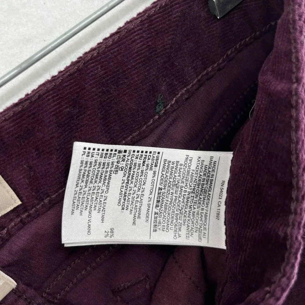 Banana Republic Corduroy Jeans Womens Sz 26P Purple Skinny Fit Low-Rise Stretch - Picture 10 of 12